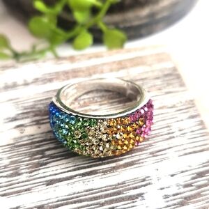 Rainbow Crystal Sterling Silver Ring
